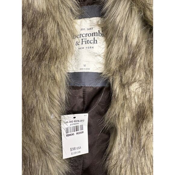 NWT Abercrombie And Fitch Brown/Tan Women’s Size Medium Lined Faux Fur Vest - Picture 2 of 3